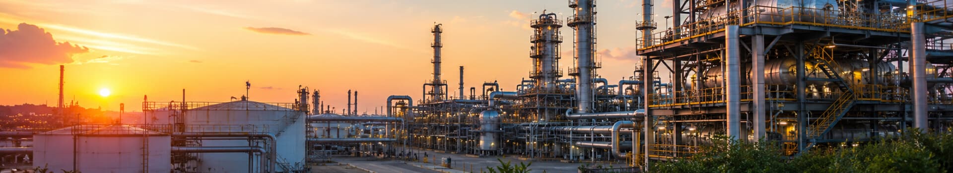 PetroCore refinery and industrial processing facility at sunset