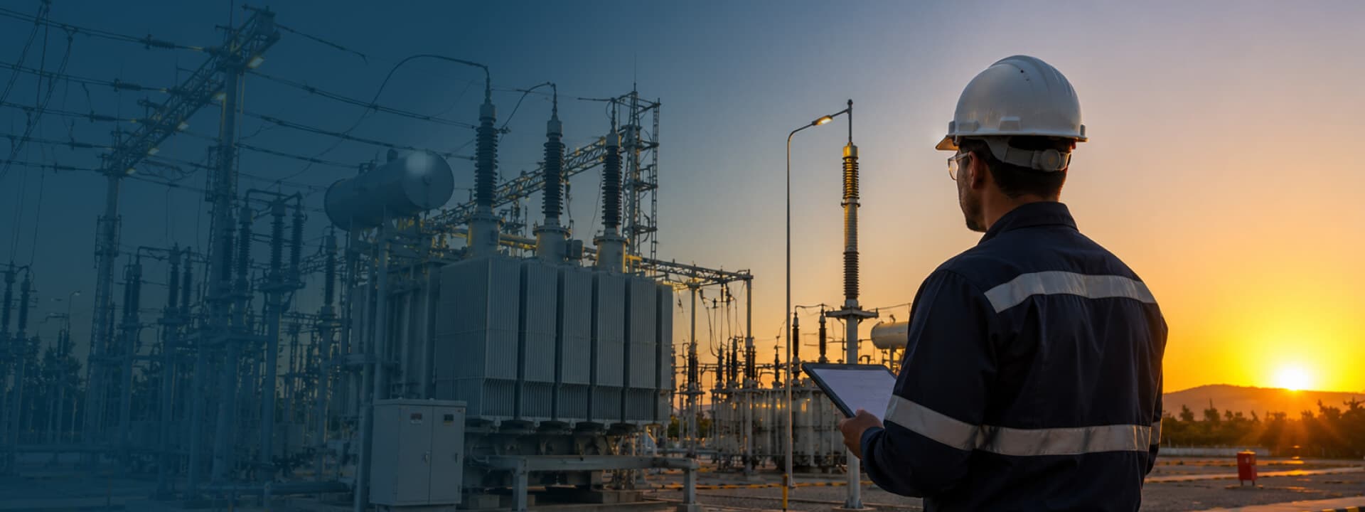 Engineer inspecting an electrical power plant
